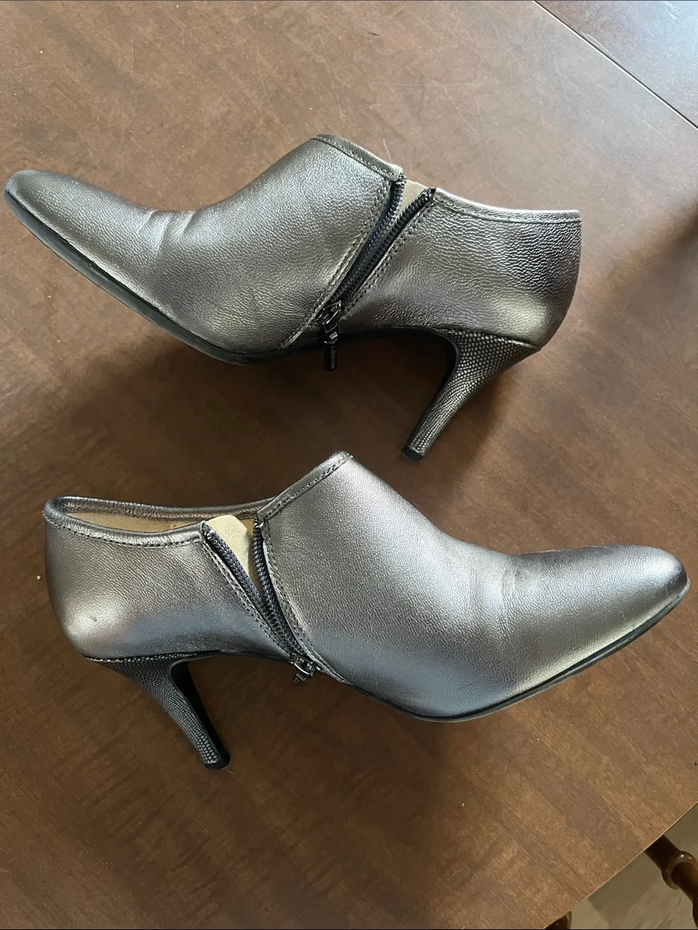 Calvin Klein Metallic Silver Heeled Ankle Booties